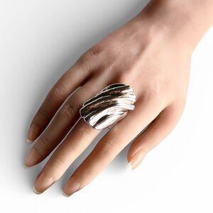 Vintage Sterling Silver Israel Electroform Puffy Wavy Statement Ring Size 8